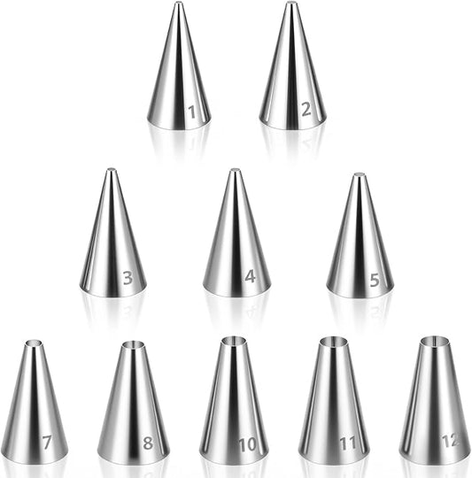 10 Pcs Round Piping Tips Set, Stainless Steel Icing Tips Cupcake Frosting Nozzles Small Cake Decorating Piping Tip Cake Writing Icing Tool Pastry Dispensers Supplies for Baking Cookies Puff Cream