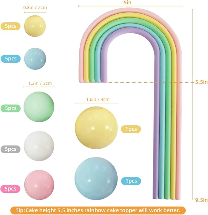28PCS Rainbow Cake Toppers Colorful Balls Cake Decorations for Wedding Baby Shower Girls Boys Birthday Party Supplies (Macaron)