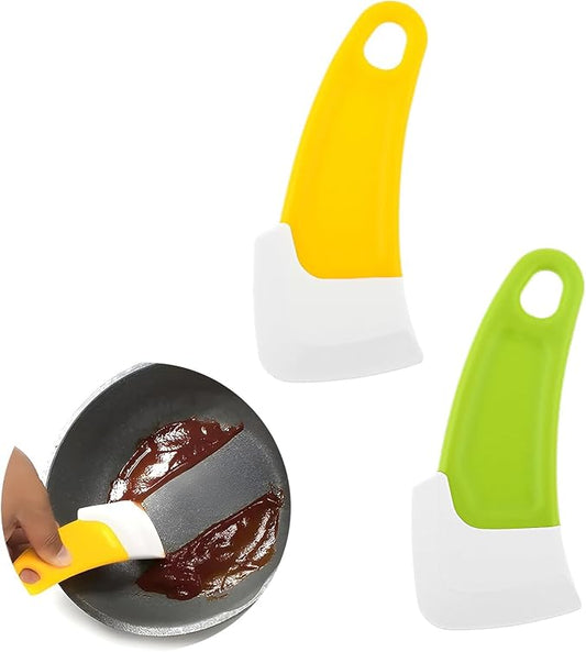 2Pcs Green and Yellow Silicone Pan Cleaning Scraper, Mabor Cleaning Bowl Scraper Dish Scraper for Kitchen Non-stick Plastic Pot Scraper Tool for Pans Pots Cooking Utensils