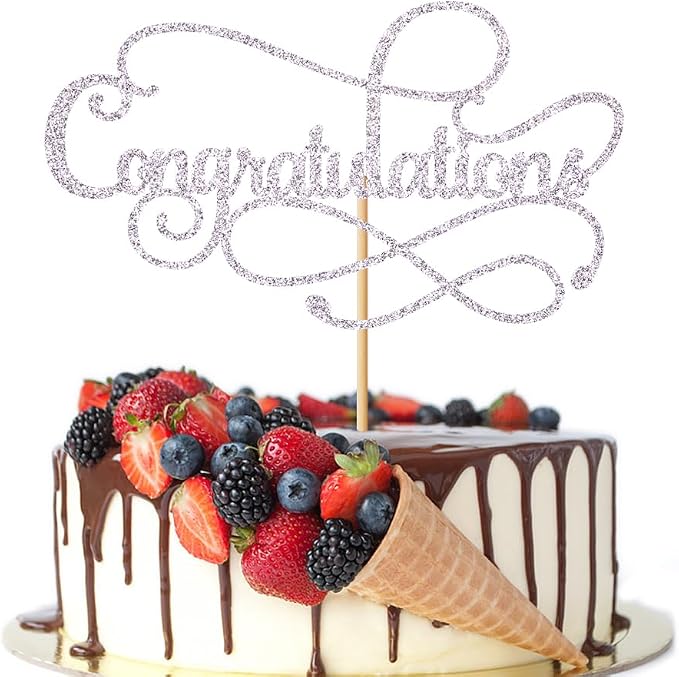 Congratulations Cake Topper,Congratulations 2026 Graduation Cake Topper,Graduation, Wedding, Retirement, Birthday, Anniversary, Celebration Party Decorations Supplies (Silver)