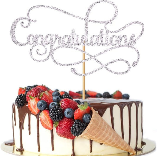 Congratulations Cake Topper,Congratulations 2026 Graduation Cake Topper,Graduation, Wedding, Retirement, Birthday, Anniversary, Celebration Party Decorations Supplies (Silver)