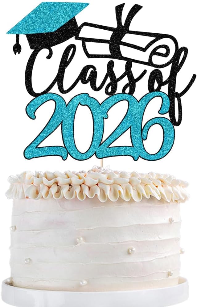 Gold Class of 2026 Congrats Grad Cake Topper Glitter Graduation Party Supplies - High School College Graduates -College Graduate Cake Topper Decorations (Class of 2026 Black and blue)