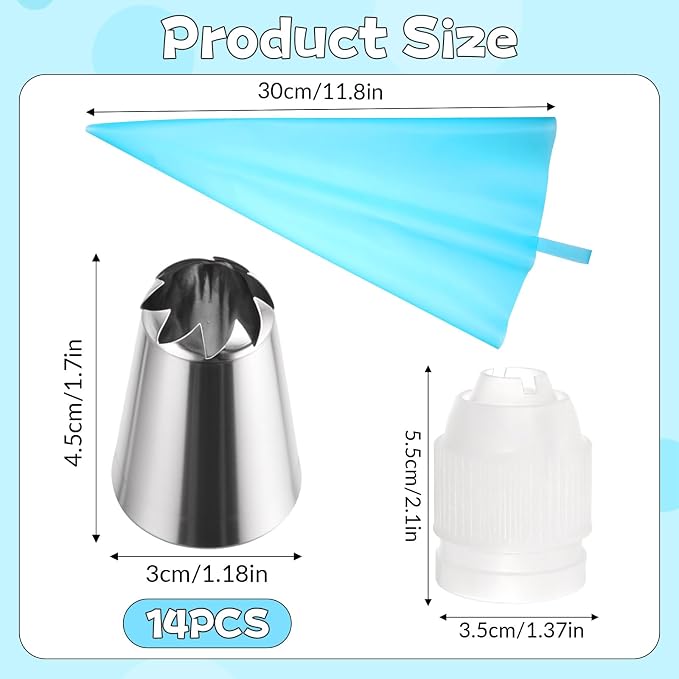12PCS Large Piping Tips Set, Stainless Steel Frosting Tips with Reusable Pastry Bag, Cake Decorating Tip Set, Silver Pastry Cake Decorating Tip for Cookie, Cupcake, Cakes and Baking
