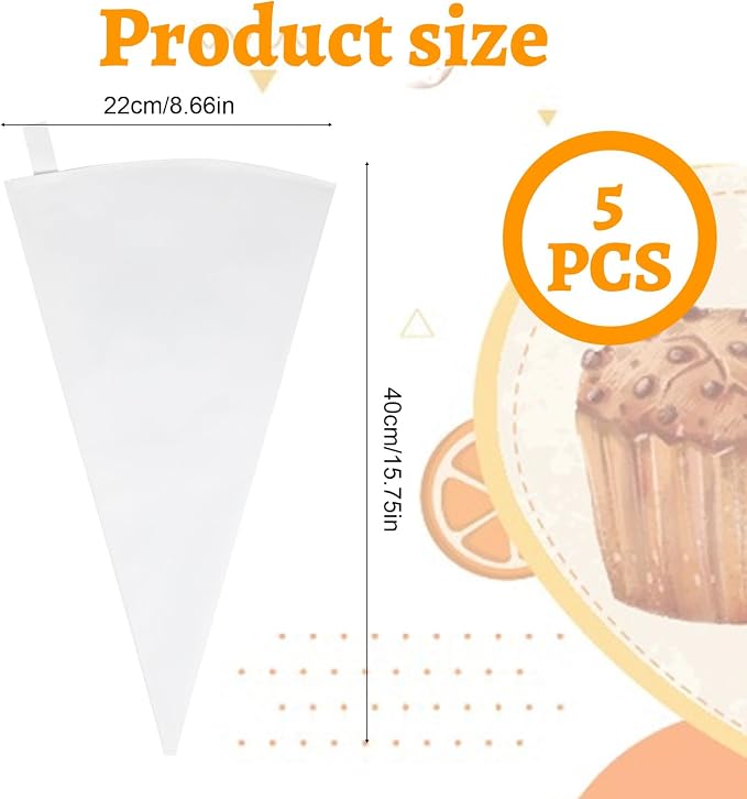 5pcs Reusable Piping Bag,16 In Pastry Bags Reusable | White Cloth Cake Decorating Bags for Frosting, White Hangable Pipings Bag
