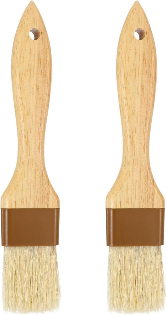 2PCS Basting Brush for Cooking, Boar Bristle Pastry Brush, Hardwood Handles Oil Brush for Barbecue Butter Grill Barbecue Sauce Baster Marinade Kitchen Food Cooking Brushes
