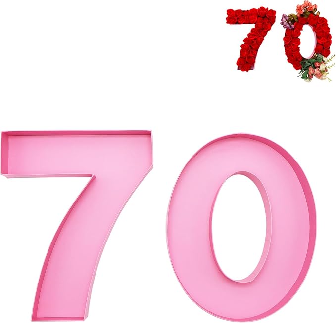 12inch Cardboard Number Fillable Food Tray Box for Charcuterie, Cupcake Arrangement, Birthday Anniversary (Pink, 70)