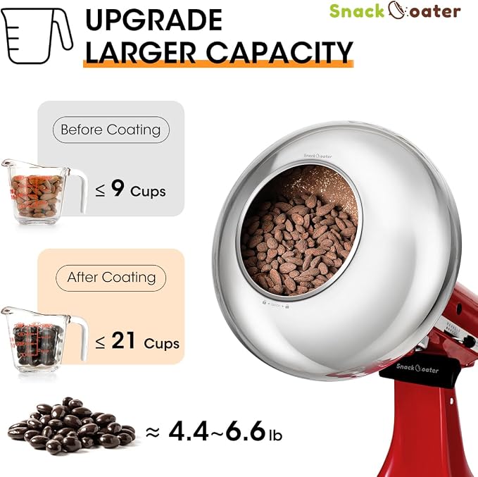 Aieve Snack Coater Compatible with KitchenAid Tilt-Head Stand Mixer, Chocolate Coating Attachment for Freeze-Dried Strawberries,Almonds,Pistachios & Nuts, Home & Commercial Use