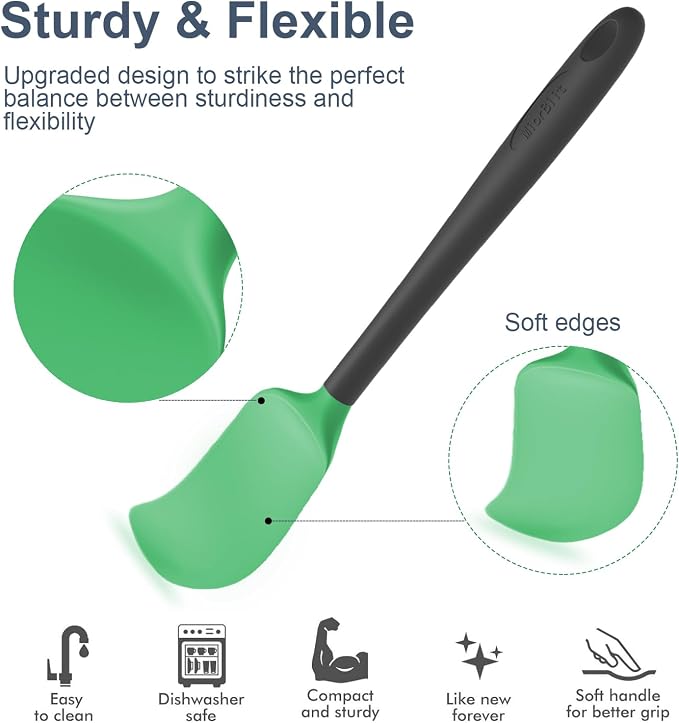 Silicone Spatula Set, 6 Pieces Food Grade Kitchen Utensils with Silicone Brush Heat Resistant Dishwasher Safe BPA-free Rubber Spatula for Scraping, Baking, Cooking, Mixing (Green)