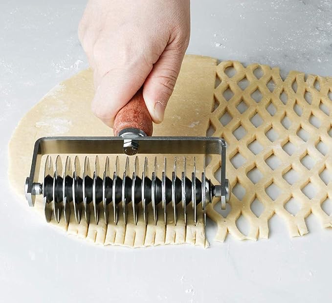 INCHOO Homemade Stainless Steel Dough Lattice Roller Cutter Bread Pastry Baking Tool Dough Docker Needle Roller Wheel
