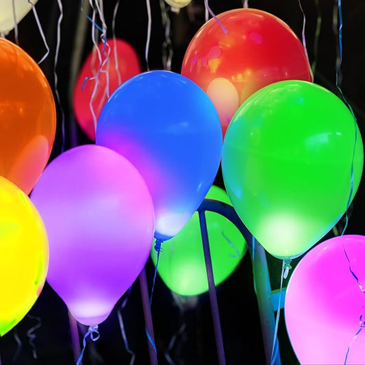 GIFTEXPRESS 50Pcs 12" Light Up Balloons - 50 Multicolor Latex Balloons with 50 LED Lights - 48 hours Super Bright Glow in Dark Balloons for Neon Party and Birthday Decoration New Year Countdown Party
