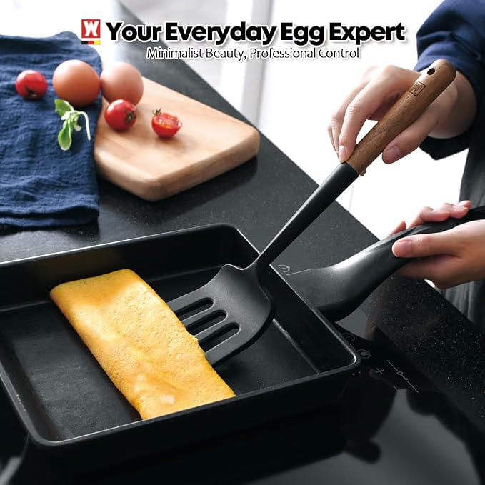 WAGENSTEIGER Silicone Slotted Large Spatula: Cooking Turner with Wooden Handle for Flipping and Lifting, Heat Resistant Cookware, BPA Free, Protects Surfaces with Gentle Head Design