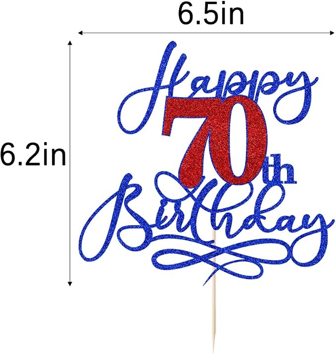 Happy 70th Birthday Cake Topper,Deep blue font red Numbers 70th Birthday Cake Decoration,Hello 70, Cheers to 70 Years/70th Anniversary,70& Fabulous Party Decoration