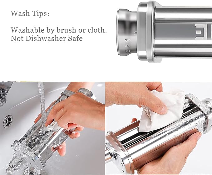 Pasta Maker for KitchenAid Mixer Attachments Accessories, Electric Fresh Pasta Roller Cutter Pastry Noodle Dough Sheeter Ravioli Mold Maker Machine for Cuisinart, 3Pcs Washable Stainless Steel &Brush