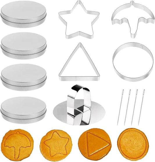 Dalgona Candy Mold Kit – Stainless Steel Cookie Cutters Set with Needle Tool, Sugar Biscuit Molds for Korean Dalgona Candy, Chocolate, Fondant – Reusable Baking Tools for Party & DIY（13 Set）