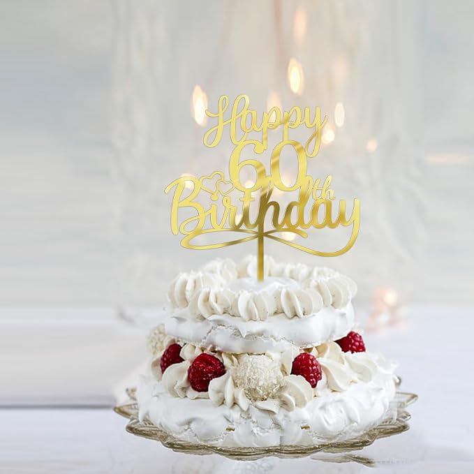 Sleyberoy Acrylic Happy 60th Birthday Cake Topper- Hello 60,Cheers to 60 Years,60th Anniversary/Birthday Party、 men and women Happy sixty Birthday Selected cake decoration (60th)