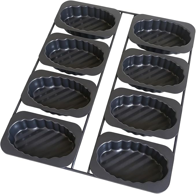 8-Cavity Egg Tart Molds, Fluted Edge Small Tart Pan Boat Shaped, Mini Oval Loaf Tray, Nonstick Baking Pans for Pound Cake, Banana Bread, Cheesecake, Brownies