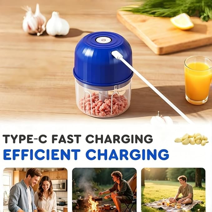 Electric Garlic Chopper, 2026 New Mini Portable Veggie Chopper, Rechargeable Wireless Food Processor for Garlic, Onion, Ginger, Chili, Vegetables and Meat, Garlic Grinder and Onion (Blue)
