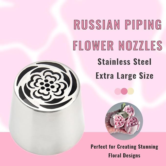 Extra Large Russian Flower Piping Tips, Stainless Steel Icing Tips Set, Rose Floral Nozzle for Cake Decorating, Frosting Piping kit for Edible Flowers Cake Decorations, Cake Decorating Supplies