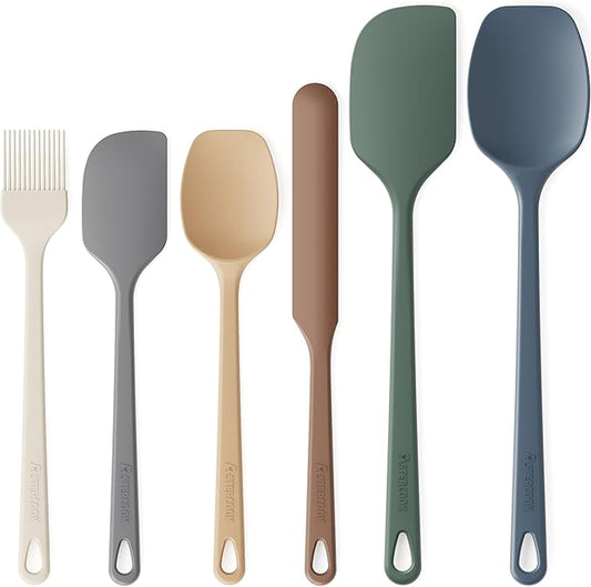 Astercook 6-Piece Silicone Spatula Set, 560°F Heat Resistant Rubber Spatulas with Stainless Steel Core, Nonstick Safe & Dishwasher Safe Baking Spatula Set for Cooking & Mixing, Morandi Earth Colors