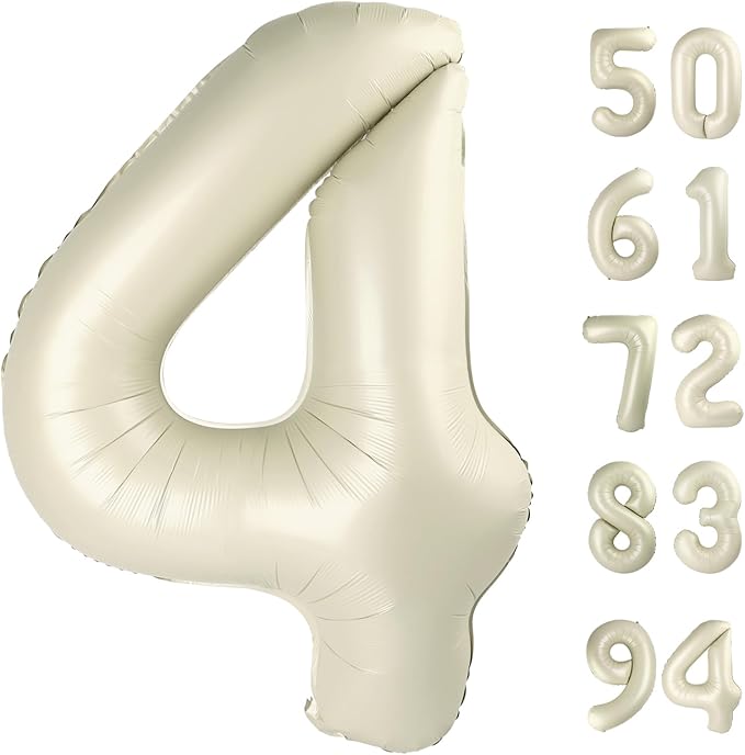 Cream 4 Balloon, Number Balloons 40 Inch, 4th Cream Party Decorations, Four Large Numbers for Party Decor, Number 4 Balloon