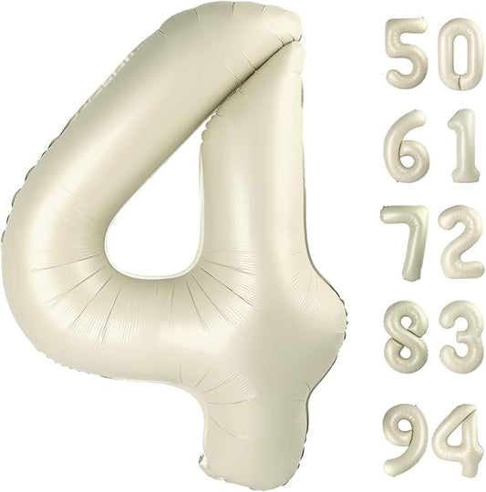 Cream 4 Balloon, Number Balloons 40 Inch, 4th Cream Party Decorations, Four Large Numbers for Party Decor, Number 4 Balloon