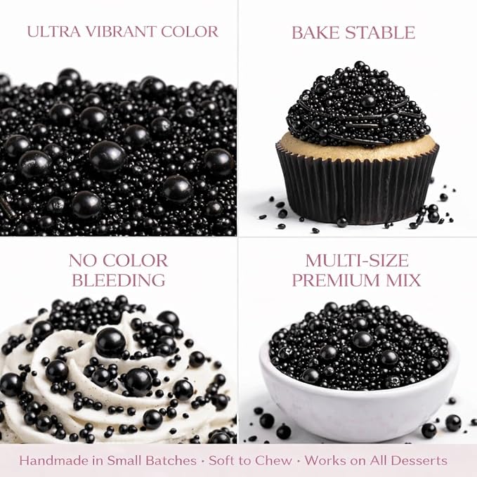 Confect Black Sprinkles – Premium Black Pearl Cake & Cupcake Sprinkles (4.2 oz) – Bake Stable, Soft Chew, No Synthetic Dyes – Edible Decorating Sprinkles for Cookies, Baking & Cake Decorations