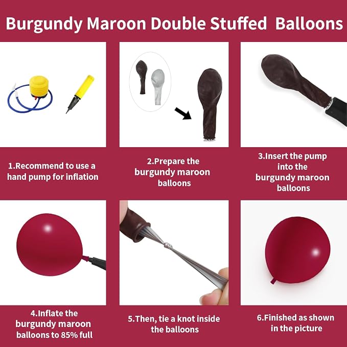 Double Stuffed Burgundy Balloons Different Size 115Pcs 5/10/12/18 Inch Maroon Balloon Garland Arch kit for Birthday Wedding Baby Shower Anniversary Party