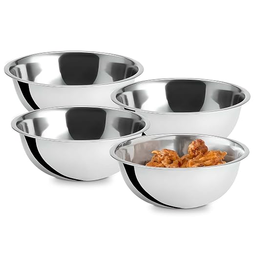 OCS Parts 4-Pack 3 Quart Mixing Bowls | Set of 4 | 9.75" Stainless Steel | Professional Grade Flat Base Mixing Bowls for Home and Commercial Kitchens