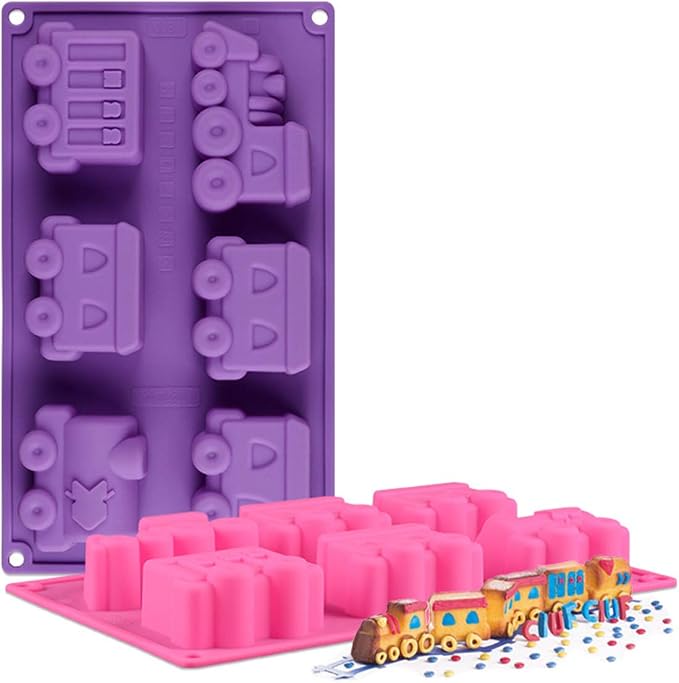 FantasyDay 1 Pack Cartoon Train Silicone Muffin Mold & Cupcake Baking Pan for Birthday Theme Party, Muffin Cups, Ice Cube, Soap, Wafer, Cake, Tart, Pie, Flan, Dough, Donut