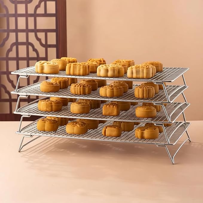 Set of 2 Cooling Racks with Folding Legs，for Cooking, Roasting, Drying, Rust-Resistant 304 (18/8) Stainless Steel Cooling Grilling for Baking, Heavy Duty Tight-Wire, 17 x 11.2 inches