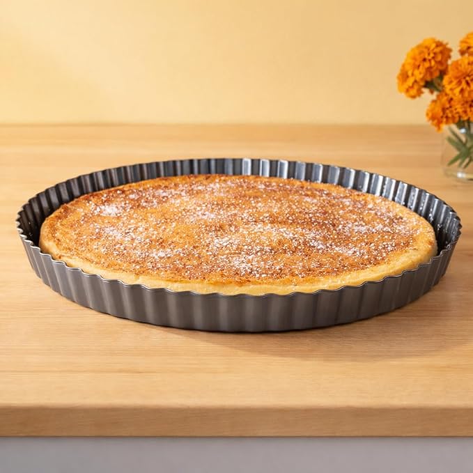 Round Tart Pan, Removable Bottom Non Stick Tart Pan Large Fluted Tart Pans for Baking, Quiche Pan(12-inch)
