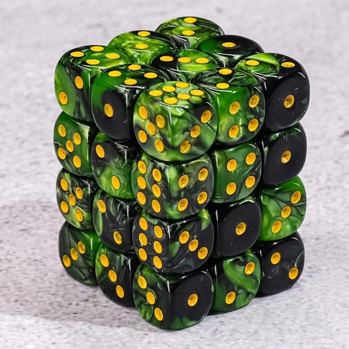 36 of Pack 12MM 6 Sided MINI Dice Set,Two Colours D6 Game Dice Set, 6 Sided Standard Dices for Yahtzee, Bunco or Teaching Math,with Portable Plastic Box(Grass Green+Black)