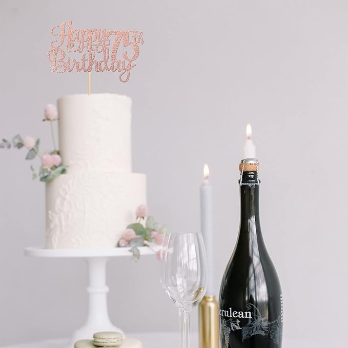 1 PCS Happy 75th Birthday Cake Topper Glitter Cheers to 75 Years Birthday Cake Pick 75 Fabulous Cake Decoration for Happy 75th Birthday Theme Party Decorations Supplies Rose Gold