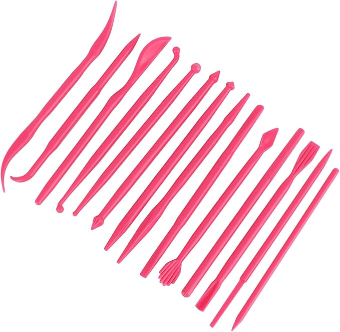 Culnflun Plastic Clay Sculpting Set Polymer Modeling Tools 14Pcs DIY Pottery Shaper Hand Tool Kit for Soft Clay Fondant Cake Art Craft Pink Rose Red Yellow 4.7in (Rose Red)