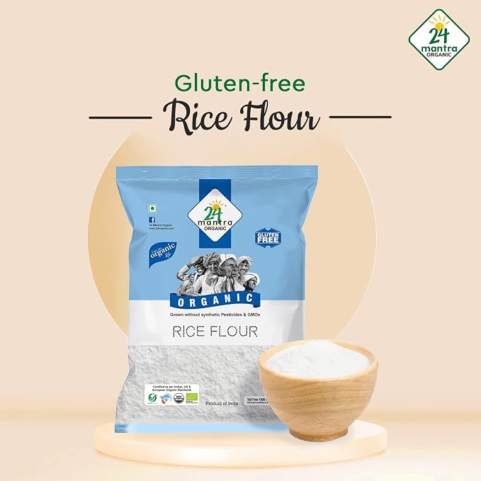 Organic Rice Flour Pure White - Rice Atta - ★ USDA Certified Organic - ★ European Union Certified Organic - ★ Pesticides Free - ★ Adulteration Free - ★ Sodium Free - 2 lb - 24 Mantra Organic