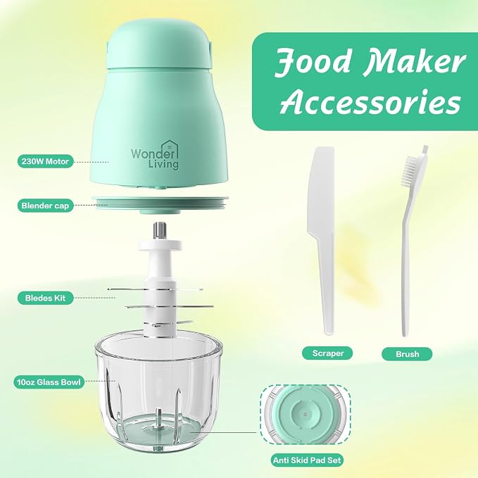 Baby Food Maker with Glass Cups & Freezer Tray, Compact Baby Processor for Smoothies, Hands-Free One-Touch, 230W Motor