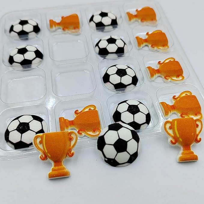 16 Pieces Soccer Cakes Decorations Edible World Cup Hard Sugar Icing Decorations Cupcake Toppers for Baking Cookie Ice Cream Candy Decoration