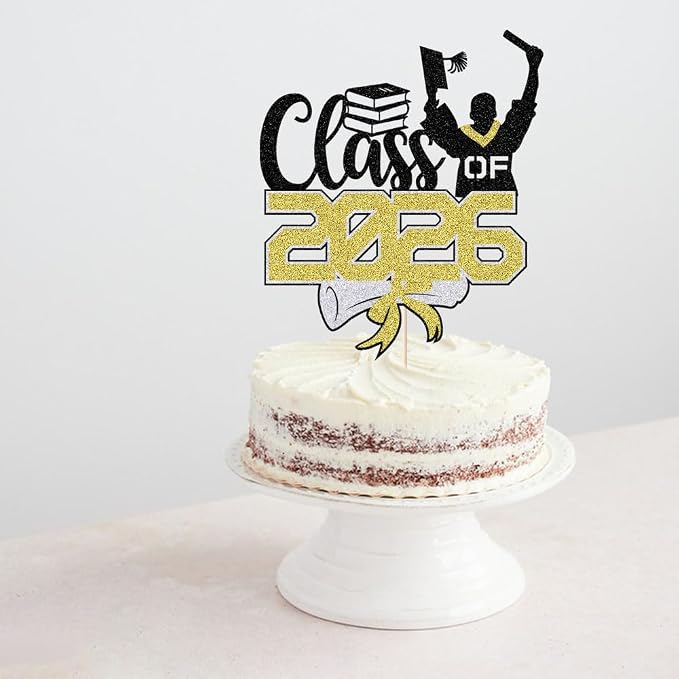 Class of 2026 Congrats Grad Cake Topper Glitter Graduation Party Supplies - High School College Graduates -College Graduate Cake Topper Decorations (Class of 2026 Black gold)
