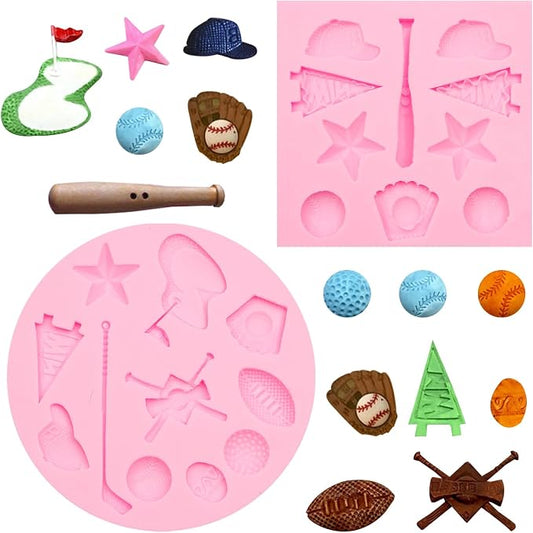 Baseball Silicone Molds 2 Pcs, Golf Balls Chocolate Candy Fondant Molds for Cake Decoration Candy Cupcake Topper Cake Polymer Clay Crafts Epoxy Resin