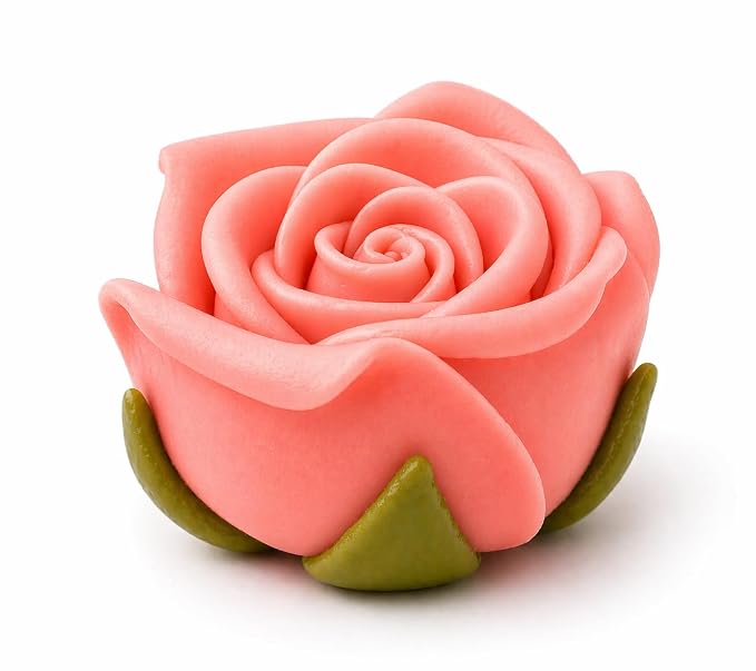 Confect Edible Rose Topper – Salmon Pink Roses for Cake, Cupcake & Doughnut Decoration – Pack of 12 Edible Floral Toppers- Vegan, Gluten-Free, Nut-Free, Soy-Free, Dairy-Free, Palm Oil-Free