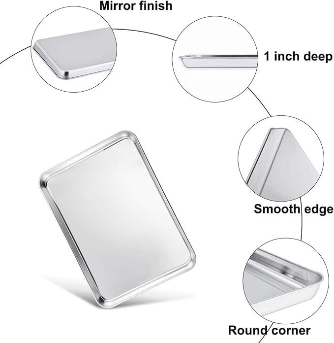 TeamFar Baking Tray and Rack Set, Stainless Steel Baking Pan Cookie Sheet with Cooling Rack, 12.5 x 9.5 x 1 inch, Non Toxic & Healthy, Easy Clean & Dishwasher Safe