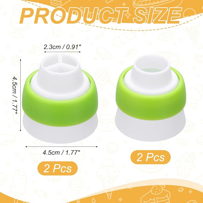 uxcell 4 Pcs Piping Tip Coupler, Plastic 3 and 1 Color Couplers Icing Frosting Piping Bag Reusable Russian Flower Mouth Cake Baker Decor Tools Kit for Nozzles Pastry Cupcake Tips, Green