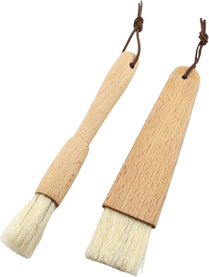 TAODAN 2PCS Wooden Handled Natural Bristle Pastry Brush Barbecue Brush Suitable for Grilling Baking Kitchen Cooking
