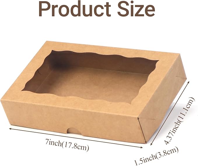RomanticBaking 50 Pack DIY Assembly Brown 7 x 4 3/8 x 1½ inches Cookies Boxes BakeryTreat Boxes Packaging for Macaron Chocolate Truffle Cakesickle