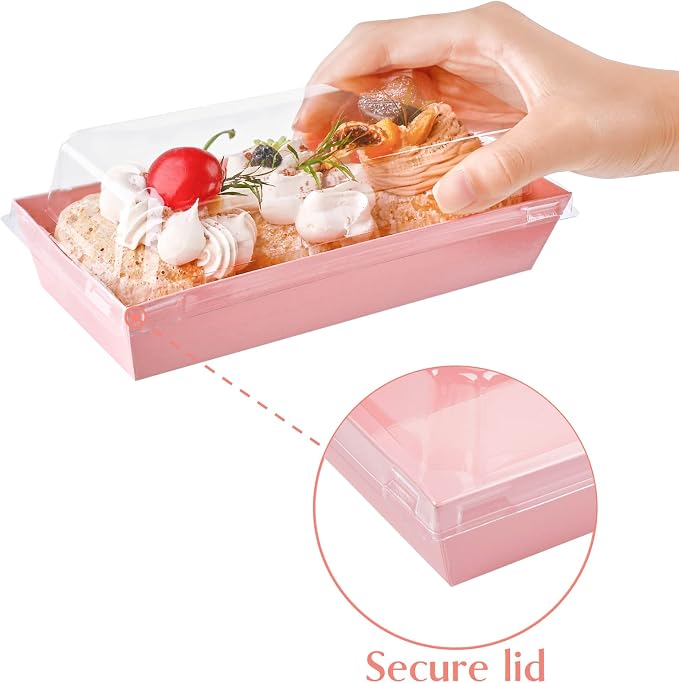 Ocmoiy Rectangle Charcuterie Boxes with Clear Lids, 100 Pack Pink Bakery Boxes, Cookie Boxes, Small Treat Boxes for Pastry, Sandwich, Cupcakes, Strawberries, Dessert To Go