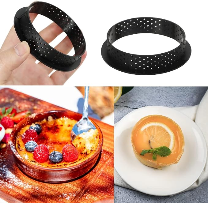 Round Tart Rings Tart Bottom Tower Cake Ring Mold Non Stick Perforated Tart Rings for Mousse Cheese Cake Muffin Pie Kitchen Baking Tart Molds (Round)