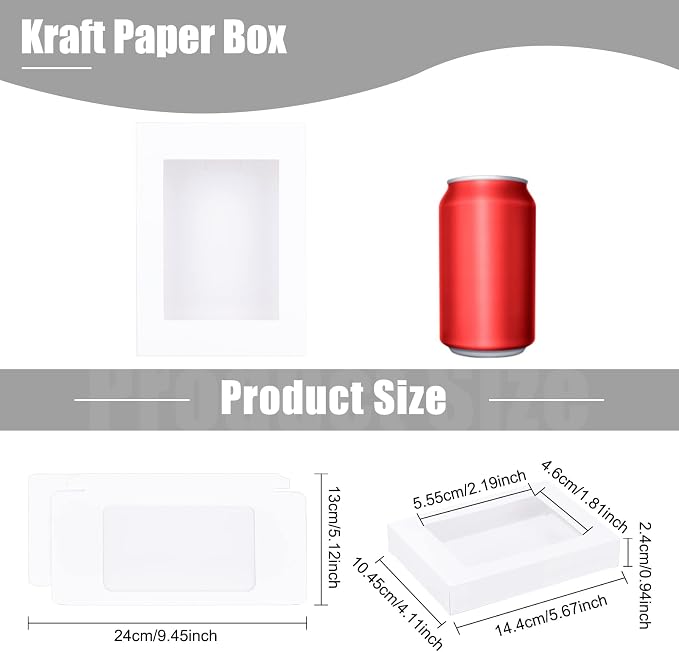 BENECREAT 24Packs 3.9x3.2x0.8inch Clear PVC Rectangle Window Gift Boxes, White Kraft Paper Present Boxes for Wedding Gift, Chocolates, Cookies and Other Small Crafts