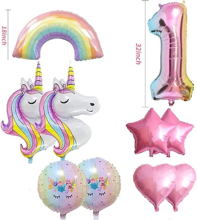 Unicorn Balloons Unicorn Birthday Party Decorations for Girls Foil Balloons Set Macaron and Rainbow Balloon Wedding Baby Shower Party Supplie (number 1)