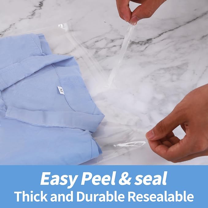50 Pcs Cellophane Bags,12 x16 inches Clear Resealable Cellophane Plastic Bags Resealable Self-Sealing Cello Bag for Packaging Clothing, Decorative Wrappers, Party Favors, Artwork and More