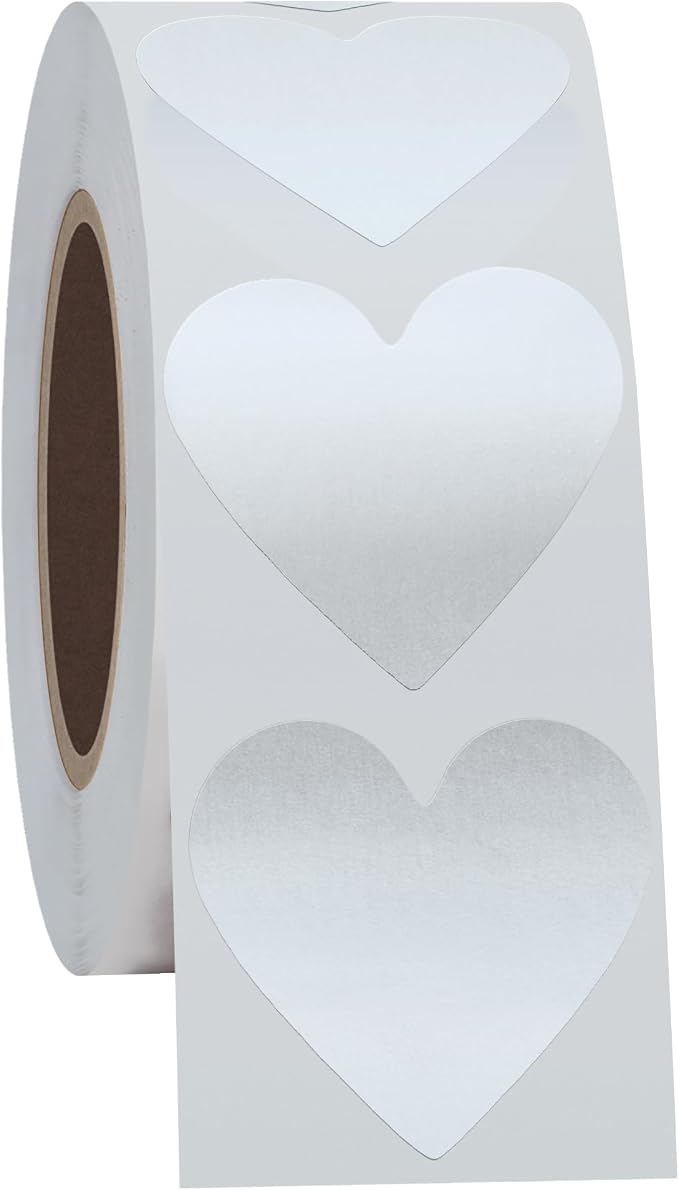 HYBSK 500pcs 30mm Silver Heart Stickers for Crafting Scrapbooking Envelope Present Seals (Silver)